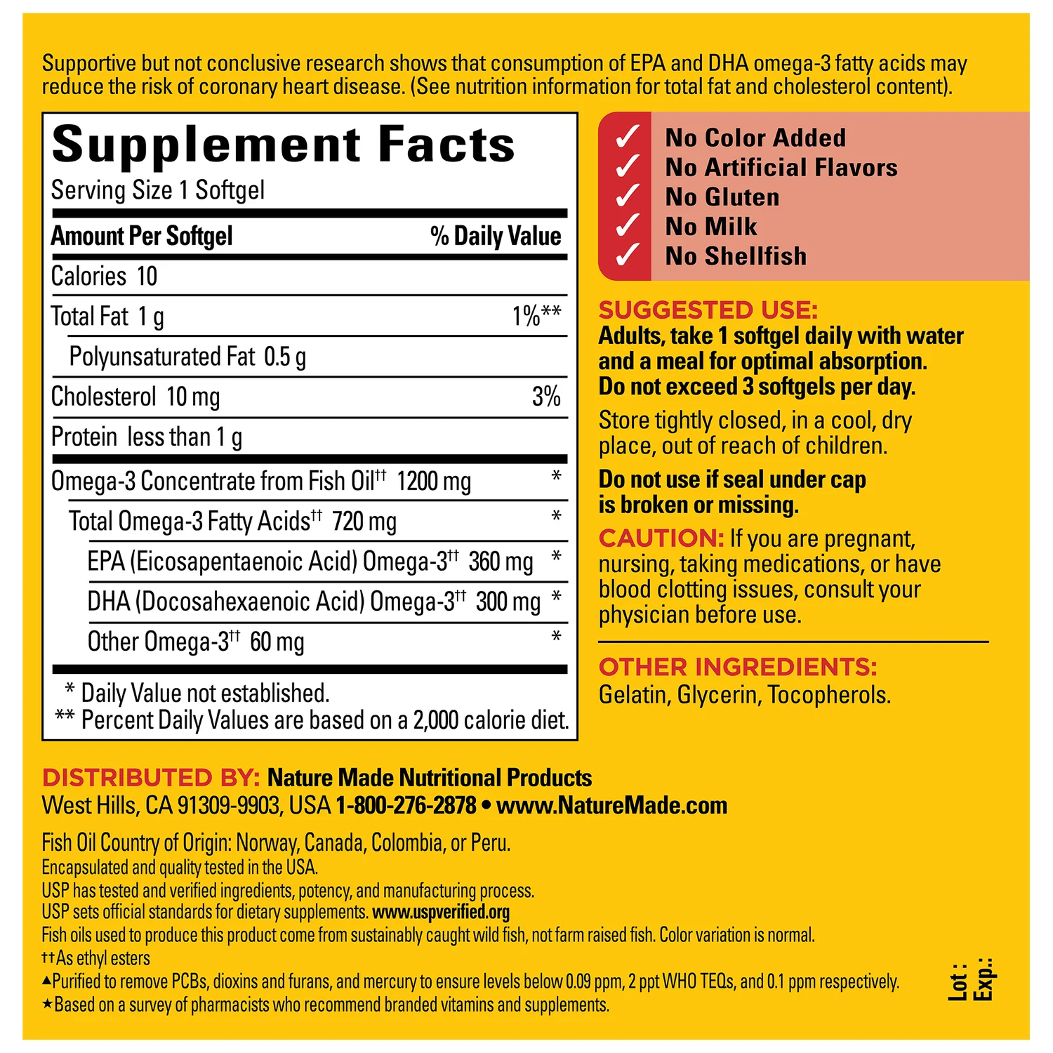 Fish oil supplement label — Omega-3 Fatty Acids 1200mg